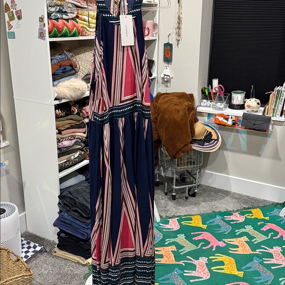 Nwt Bloomchic Halter Geometric Print Slit Dress 18/20 Stripes - Picture 3 of 10